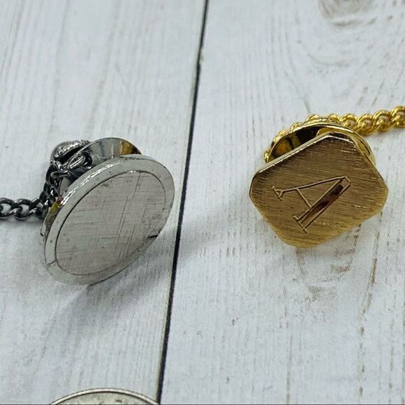 Silver and Gold Initial A Tie Pins - Picture 2 of 3
